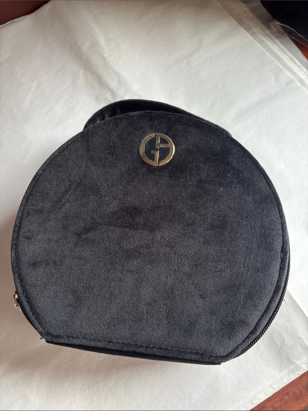 Giorgio Armani black velvet round structured make up bag NEW!